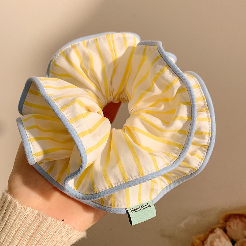 Women's Large Mori Style Scrunchie Beige Polka Dot Cloth Hair Tie