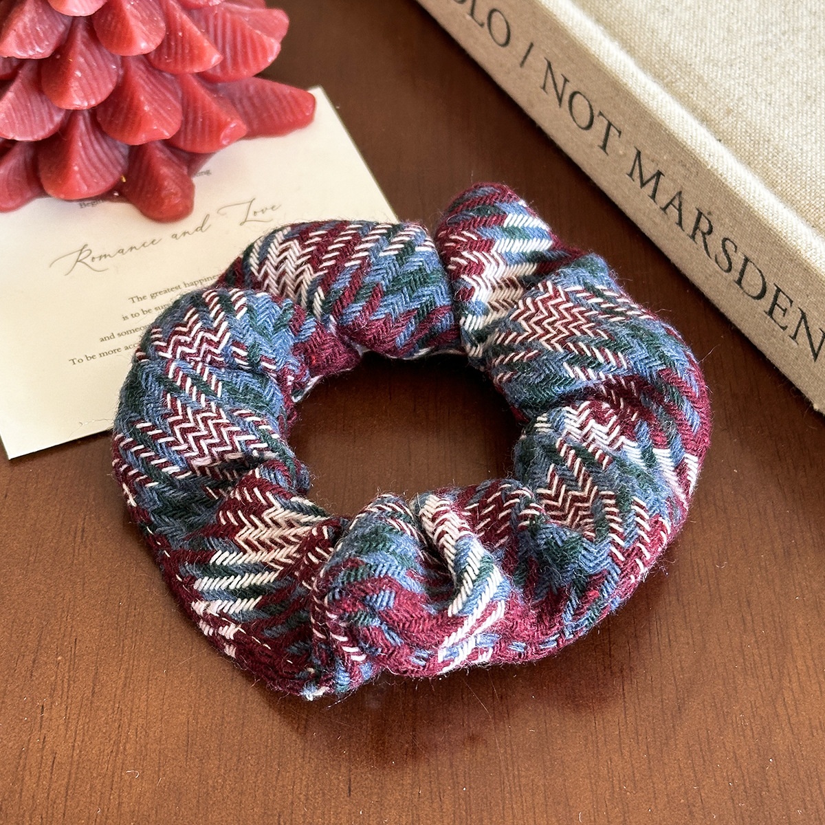 Women's Autumn Winter Polyester Hair Tie Classic Black & Red Plaid