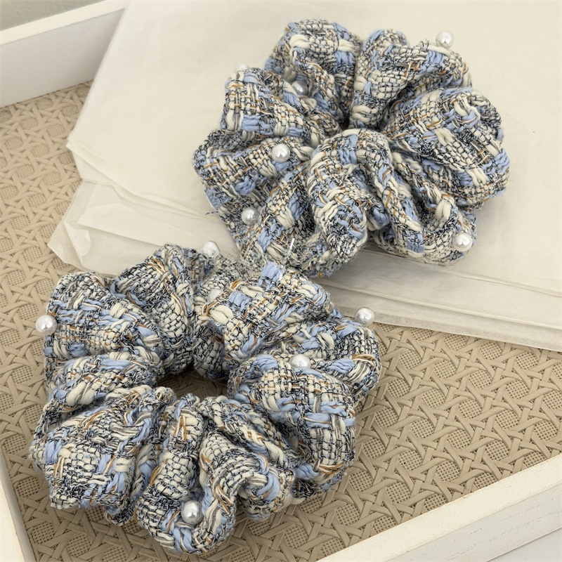 Women's Everyday Cloth Scrunchie Hair Tie Black and White Checkered Plaid