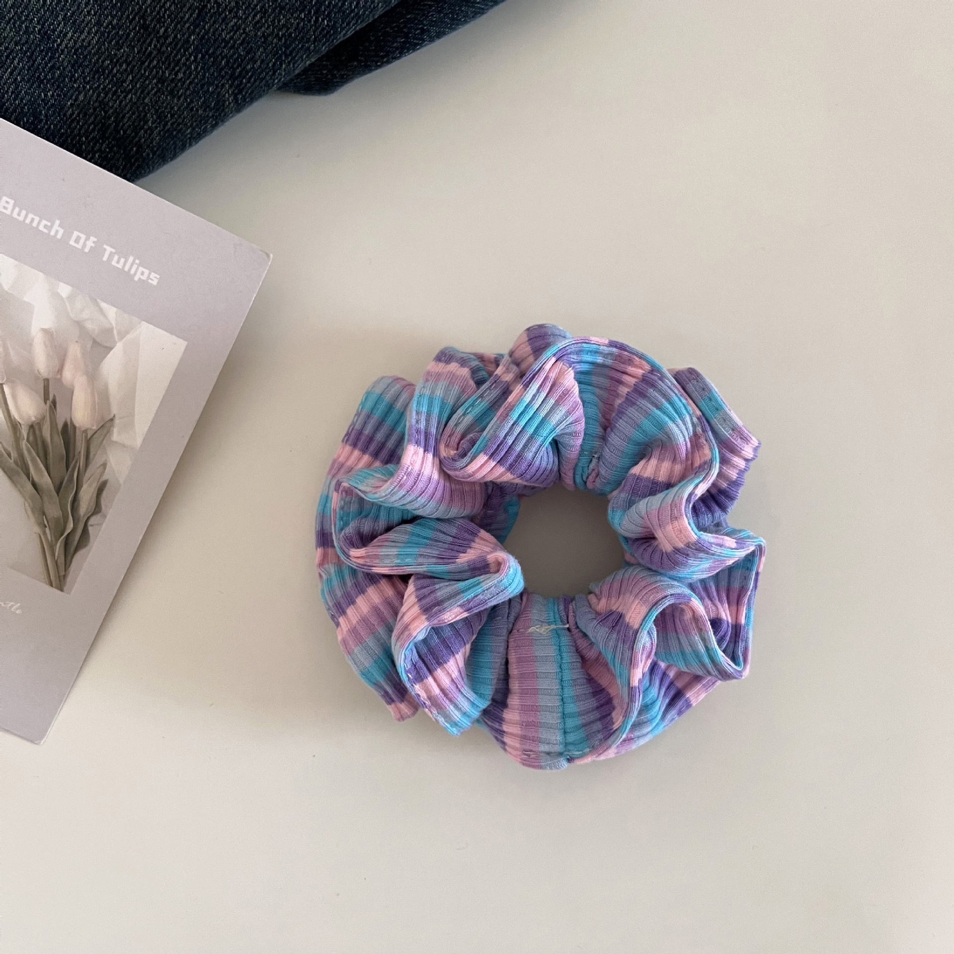 Women Dopamine Cloth Elastic Hair Tie For Buns Colorful Stripe