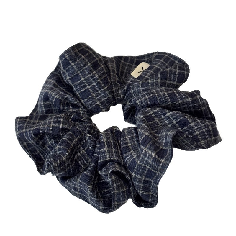 Women's Stylish Soft Cloth Scrunchie Hair Tie Navy Blue Fuchsia Plaid