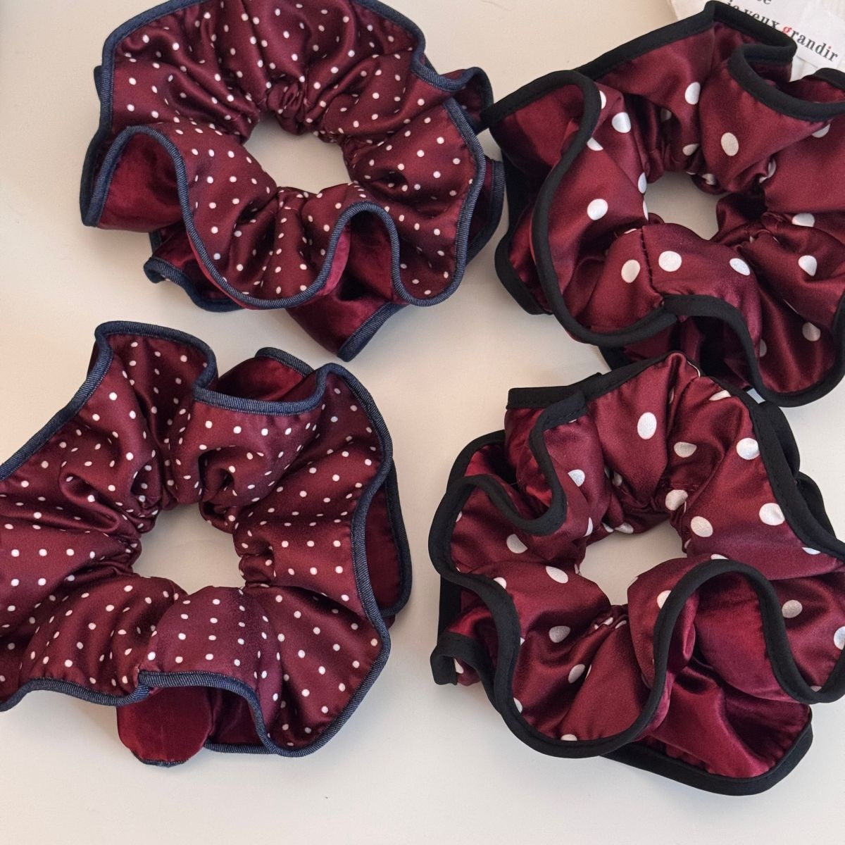 Women's Multifunctional Satin Hair Bun Maker Elastic Tie Red Polka Dots