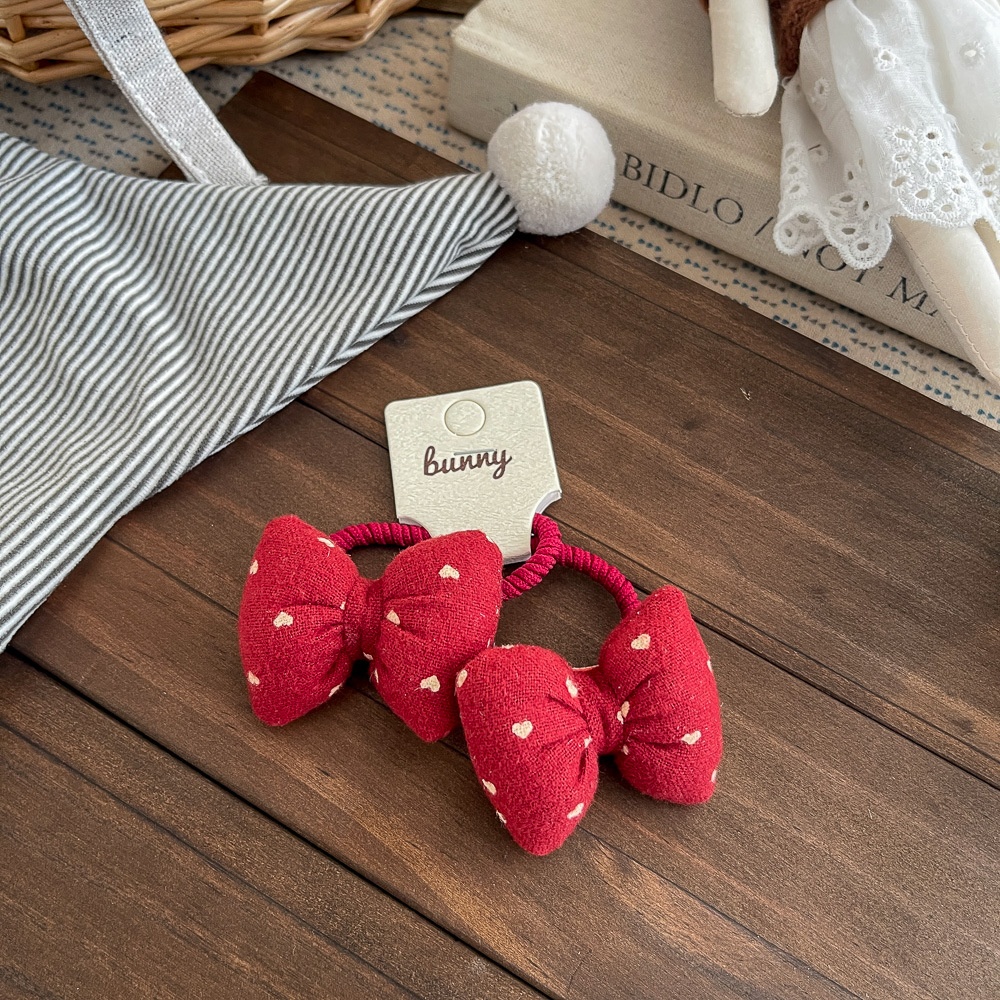 Girls Non-Damaging Cotton Hair Ties Cute Polka Dot Heart Bow Accessories