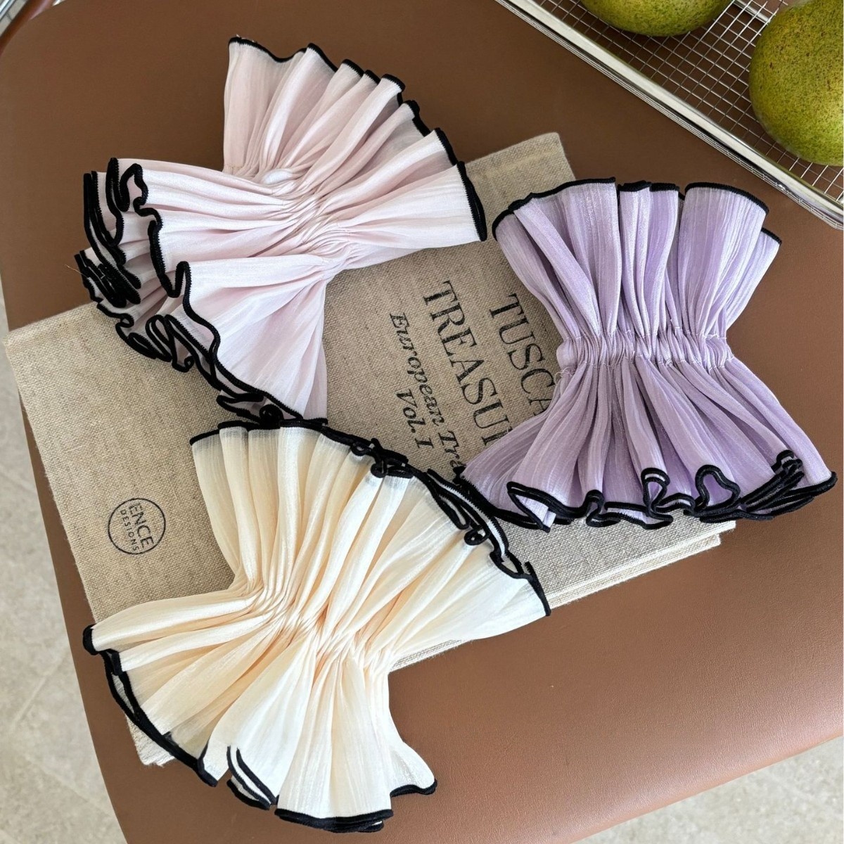 Women Soft Cloth Hair Tie Stylish Ponytail Holder Light Purple Beige