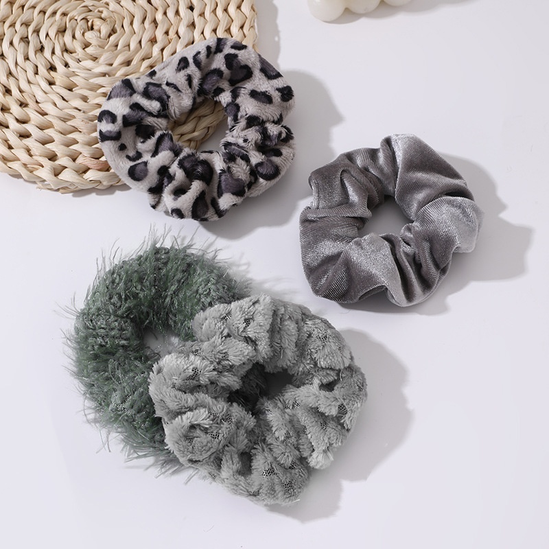 Women's Ethnic Floral Plush Hair Accessories Set Winter Large Elastic Ties