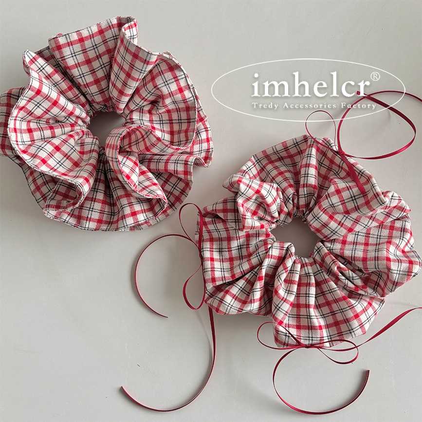 Women's Heavy Duty Cloth Bow Ponytail Hair Tie For Ballet Wine Red Plaid