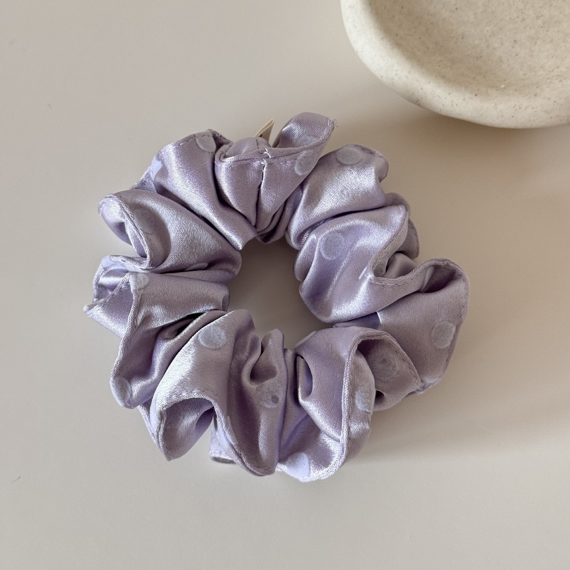 Women's Spring Satin Hair Tie Pink Polka Dots