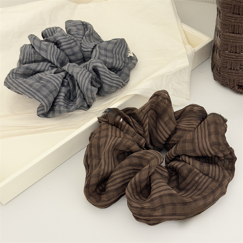 Women's Soft Cloth Spring Hair Tie Retro Scrunchie Grey Stripe