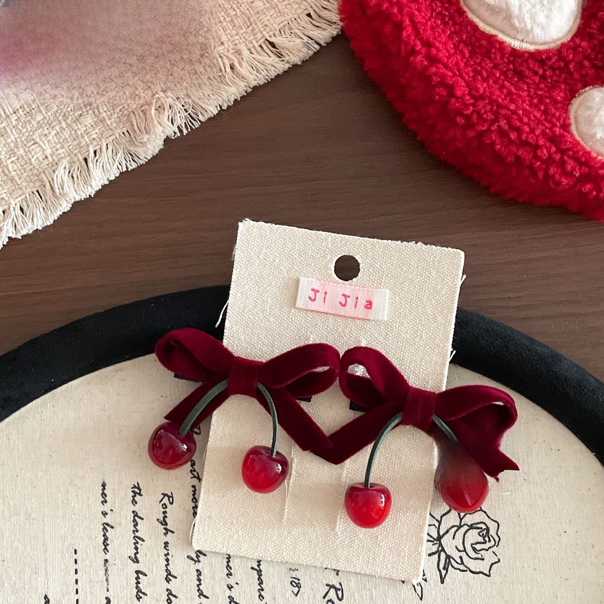 Girls Festive Velvet Headband New Year Hair Accessories Wine Red Cherry