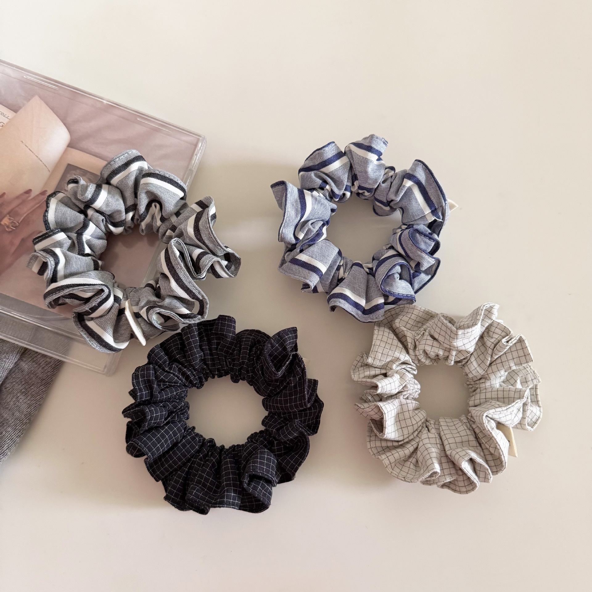 Women's Simple Spring Cloth Hair Tie Everyday Accessory Black Plaid