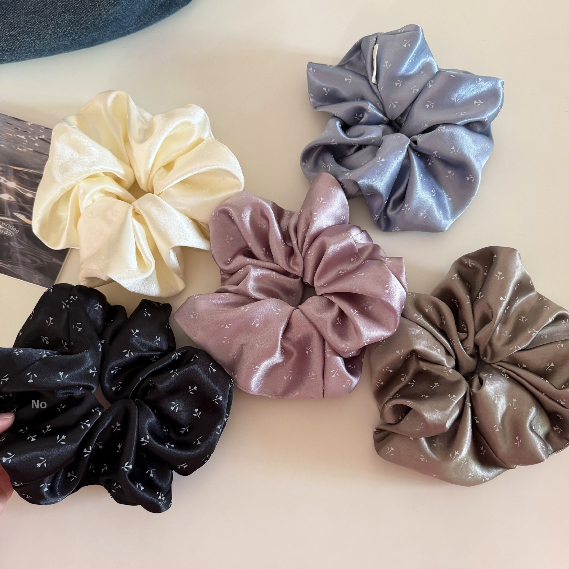 Women's Elegant Satin Hair Tie Daily Accessories Blue Ditsy Floral