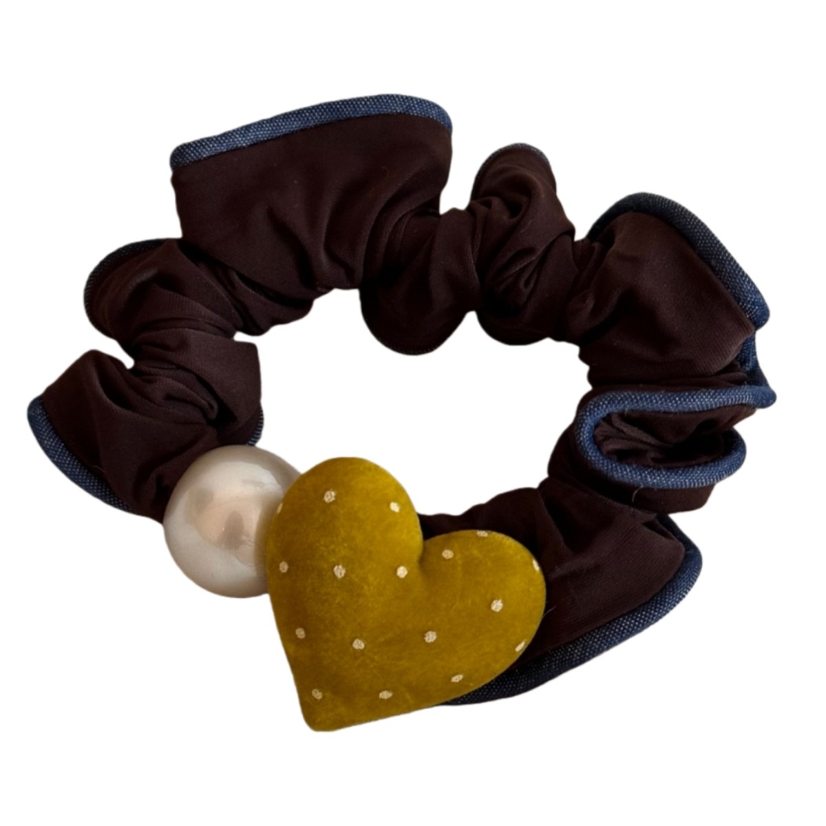 Women's Pearl Velvet Scrunchie For High Ponytail Heart Polka Dots