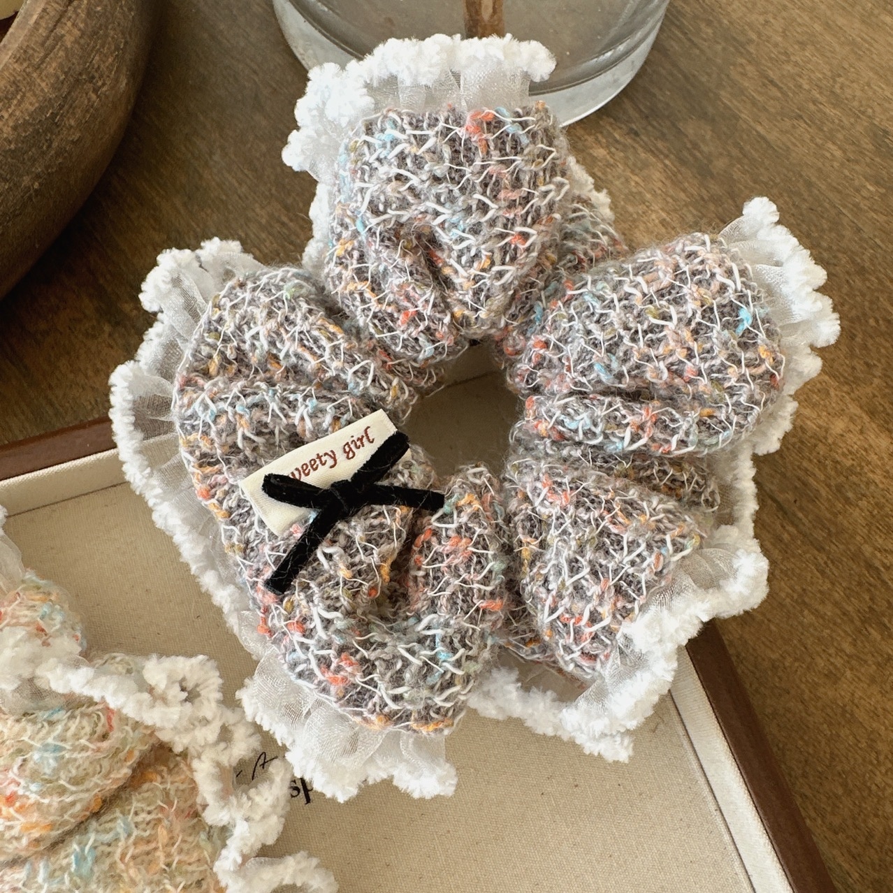 Women's Autumn Winter Wool Yarn Hair Tie French Lace Bow Knot