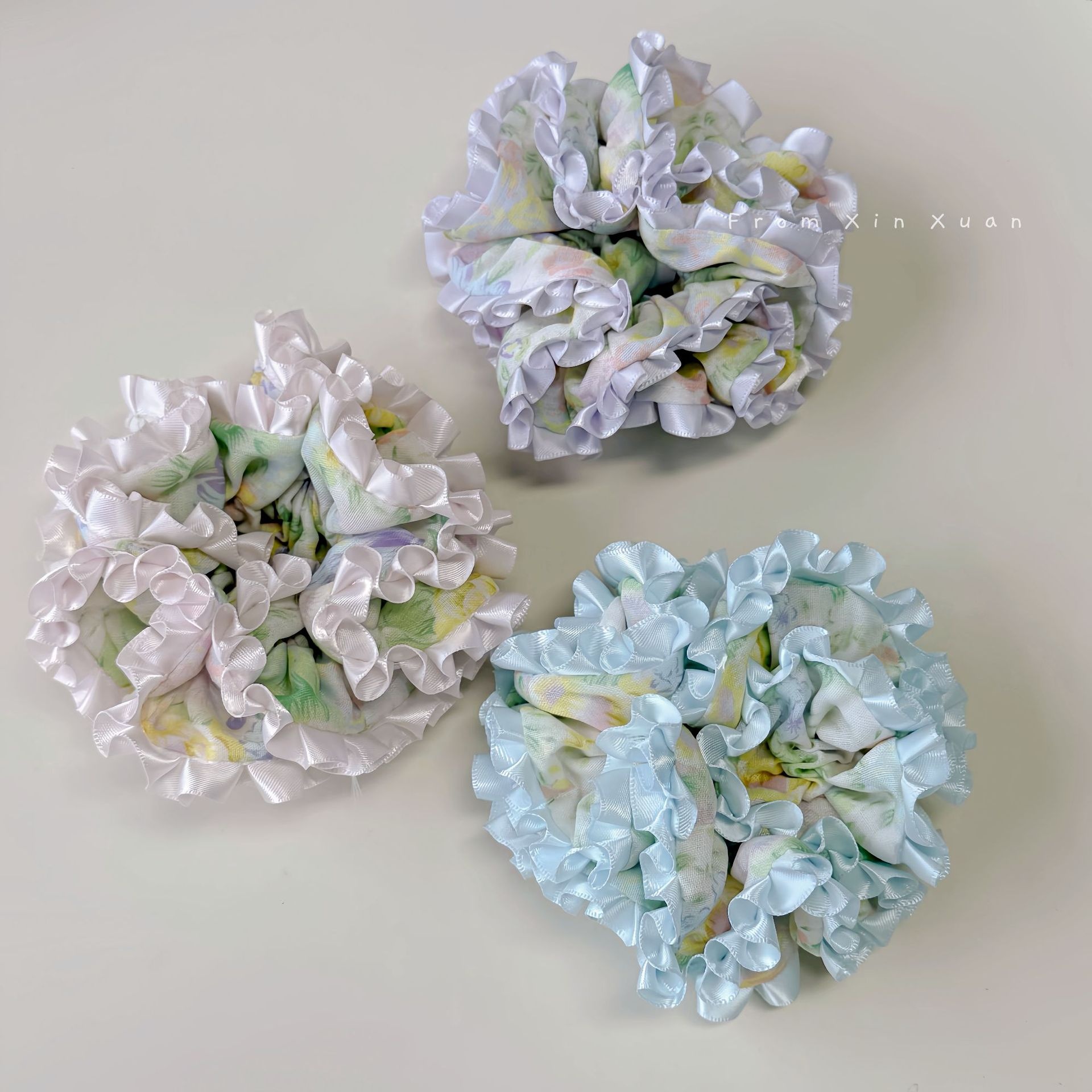 Girls Sweet Floral Print Gauze Bowknot Hair Ties Forest Style Elastic Bands