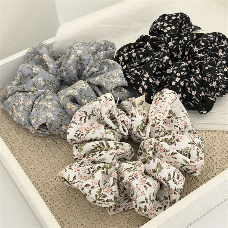 Women's Vintage Floral Cotton Extra Long Ruched Hair Tie for Braids