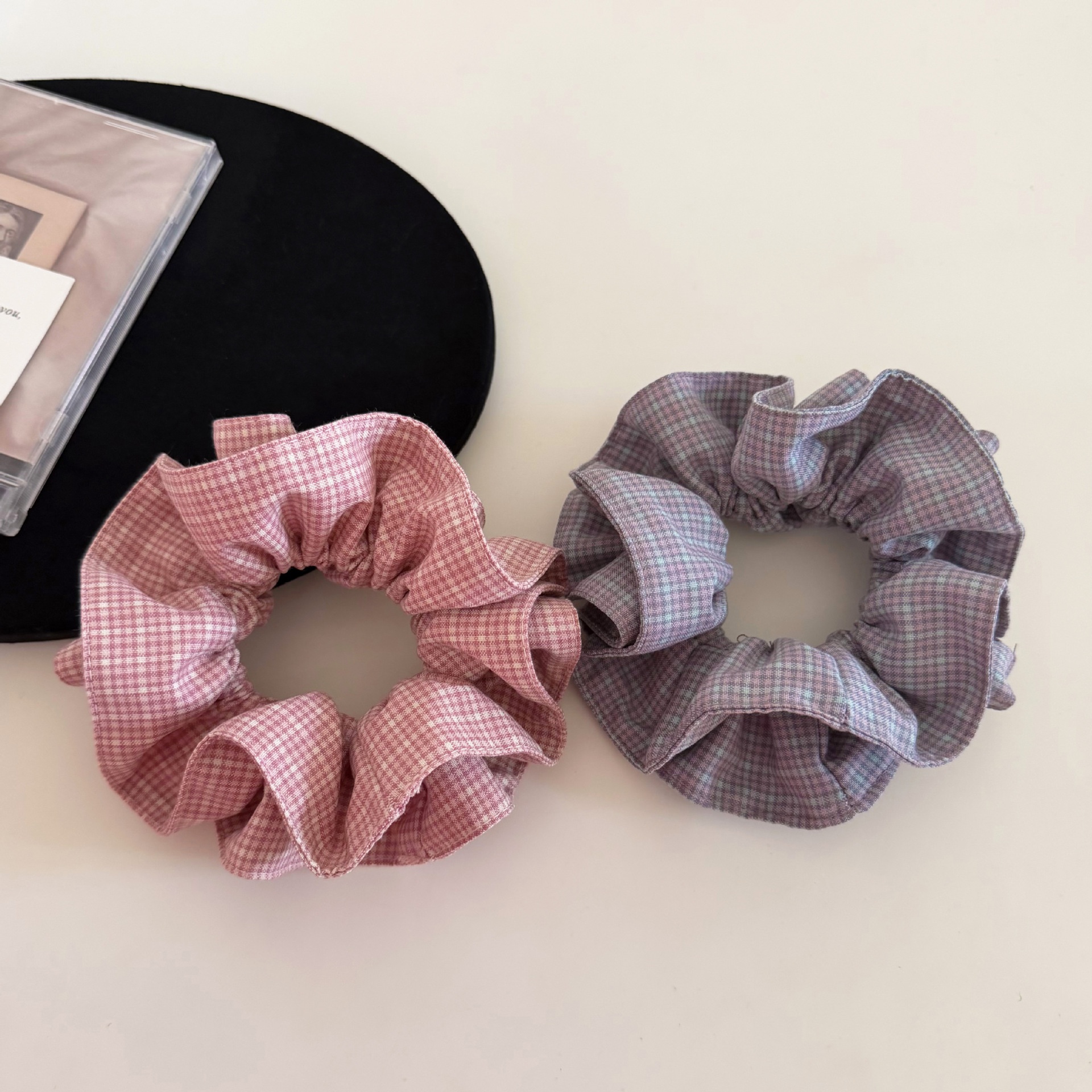 Women's Chic Cloth Hair Tie Scrunchie For Daily Wear Pink Plaid