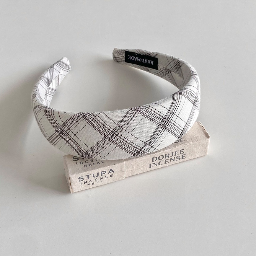 Women's Spring Casual Cloth Hair Band Tie Black And White Plaid