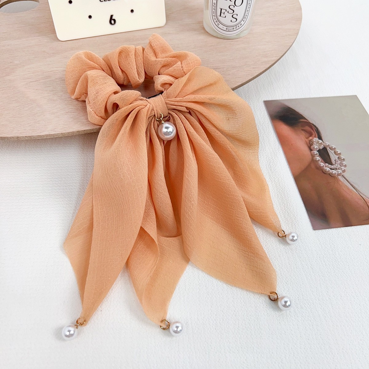 Women's Elegant Pearl Ribbon Cloth Hair Band Office Romantic Circle