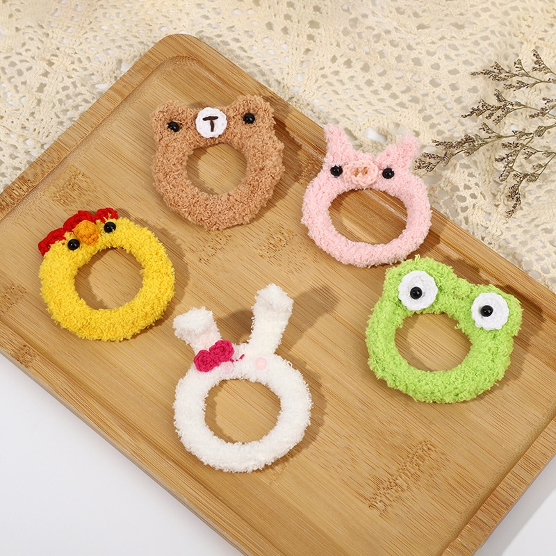 Girls Winter Knitted Yarn Hair Ties Cartoon Plush Animal Rabbit Bear