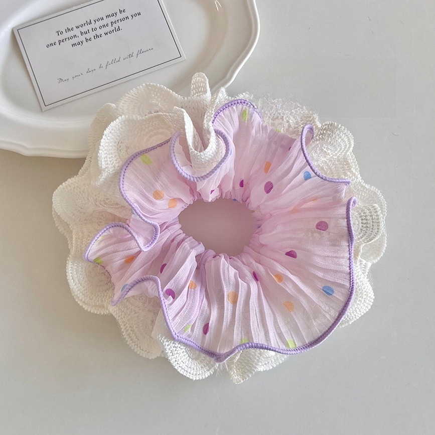 Women's Spring Gauze Hair Tie Sweet Colorful Polka Dots And Lace