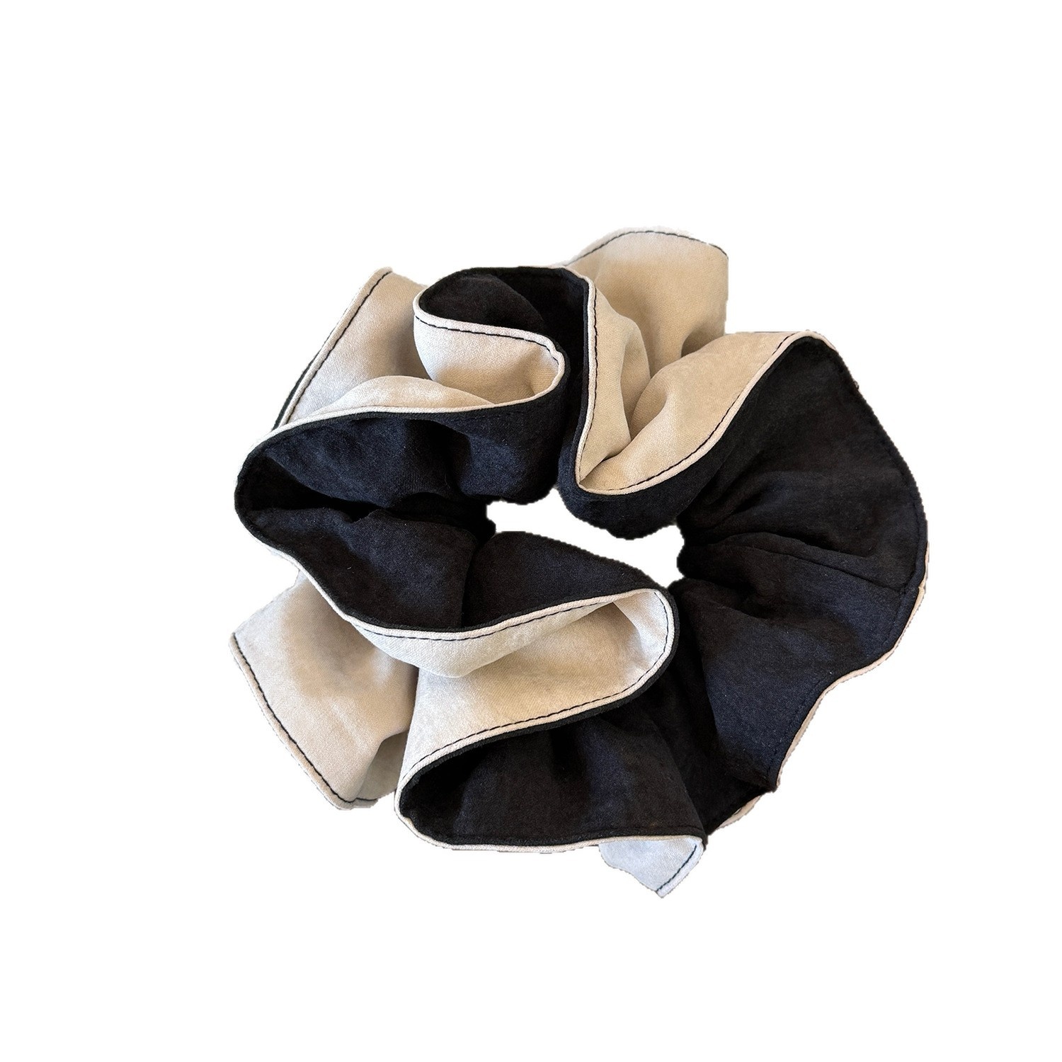 Women Girls Winter Velvet Double Layer Hair Scrunchies Color Block