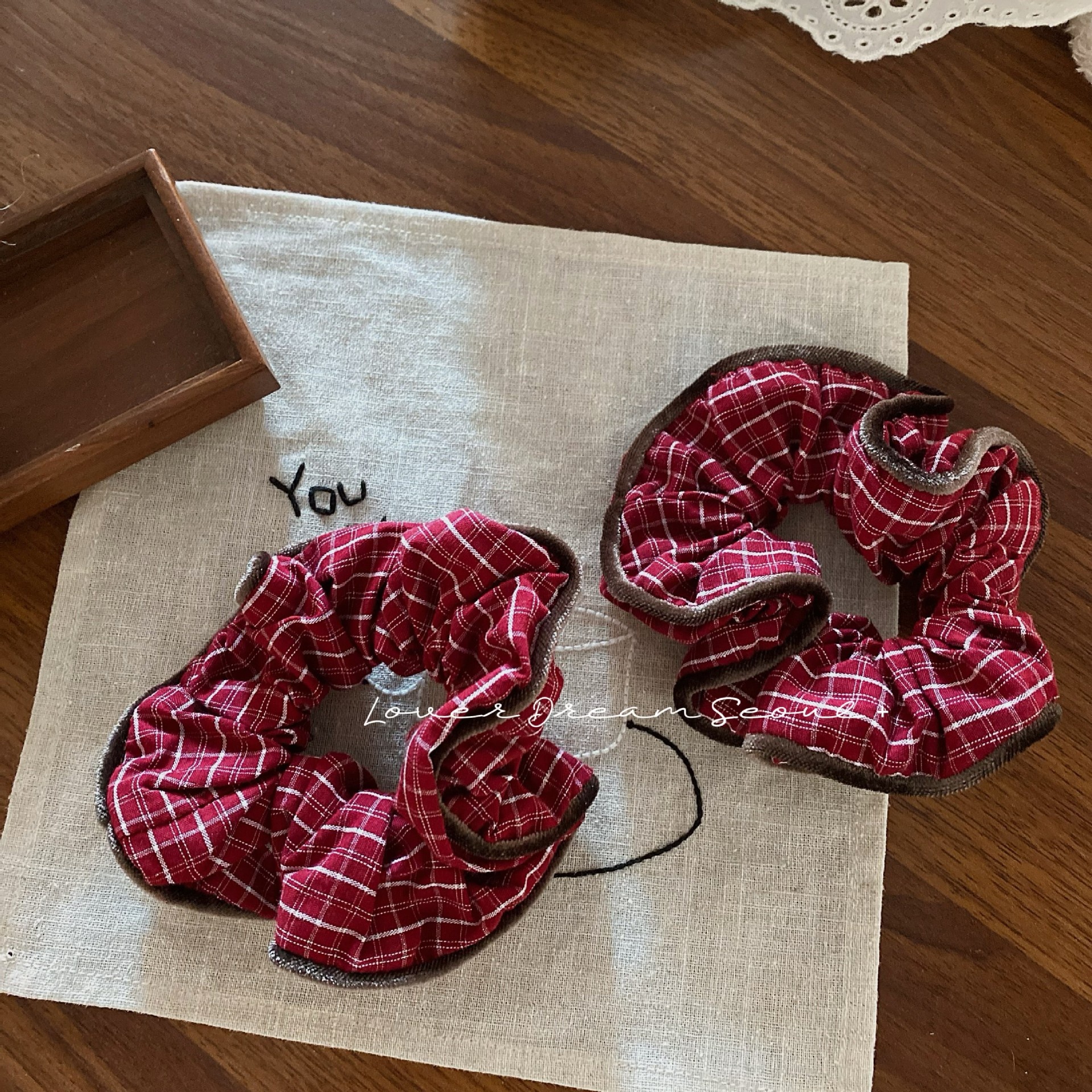 Women's Plaid Velvet Edged Hair Ties Elegant Autumn Winter Stripe Bands