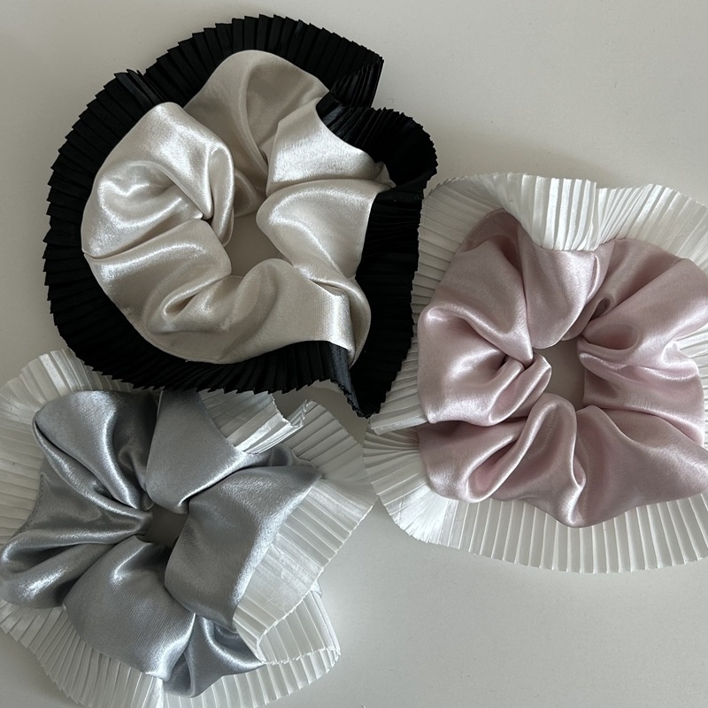 Women's Large Satin Ruffled Hair Scrunchie All Season Pink Blue Black