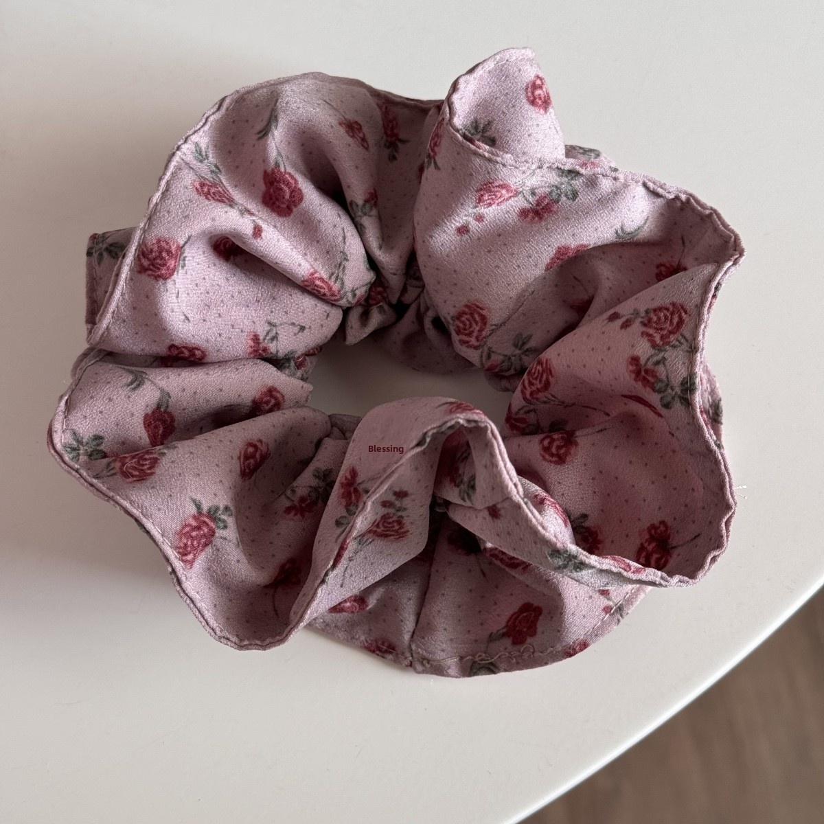 Women's Elegant Lace Rose Scrunchie Hair Accessories Pink Black Polka Dots