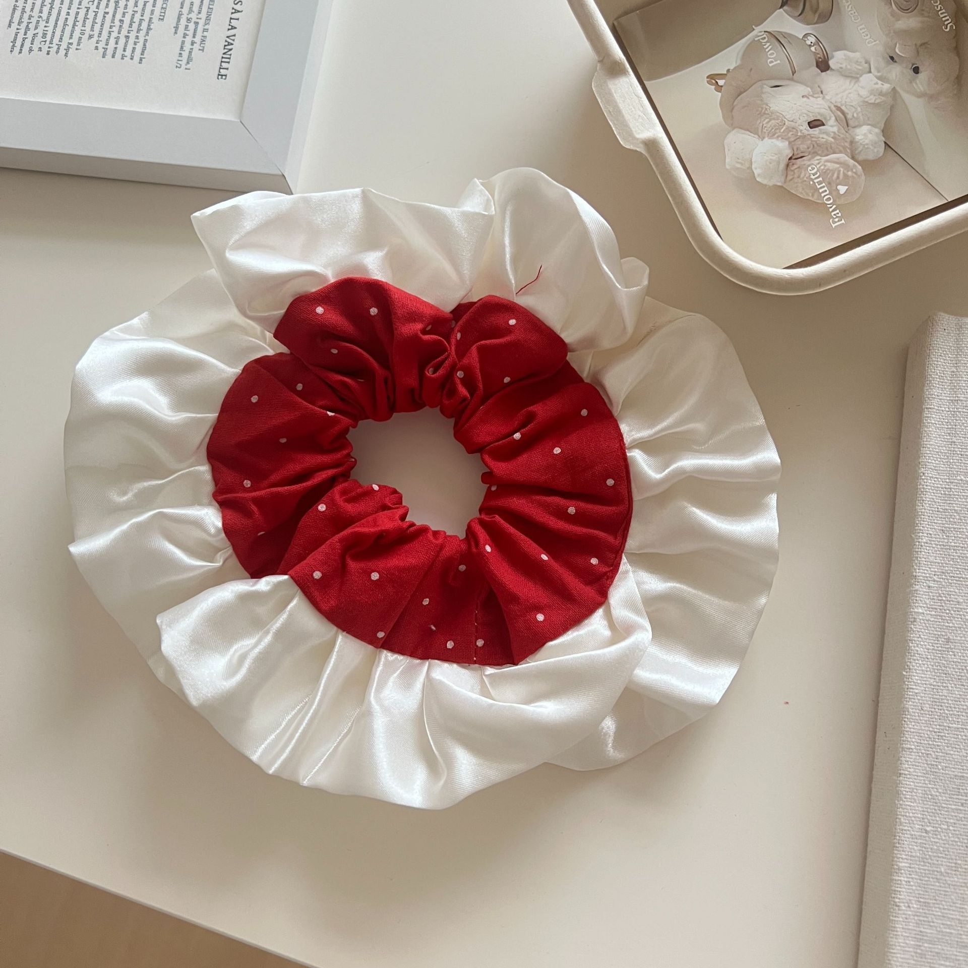 Women's Retro Red Polka Dot Scarf Hair Tie Elegant Cloth Daily Accessories