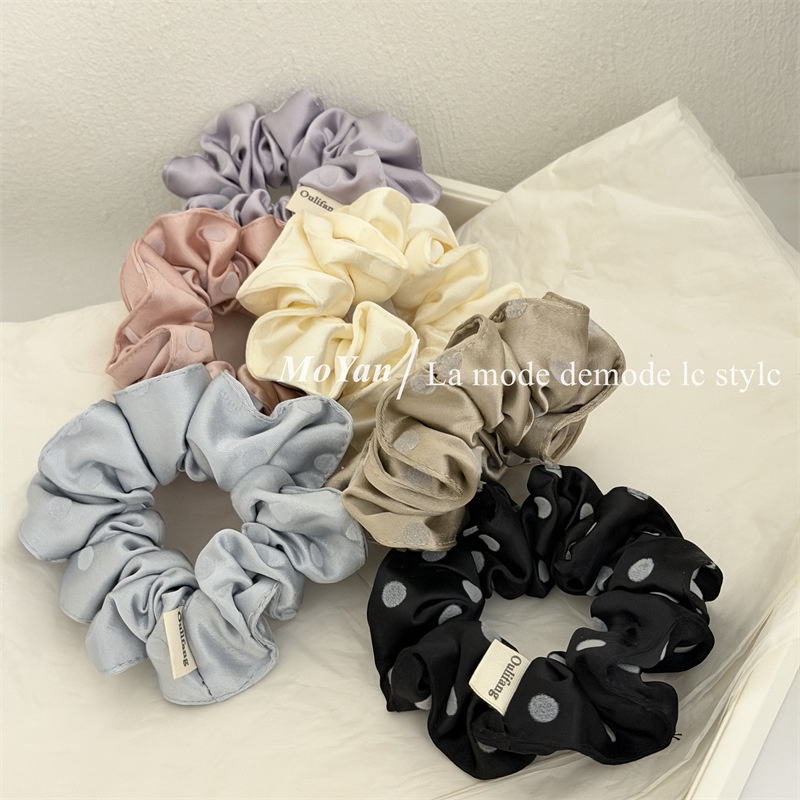 Women's Spring Soft Cloth Hair Tie Rubber Band Black Polka Dots