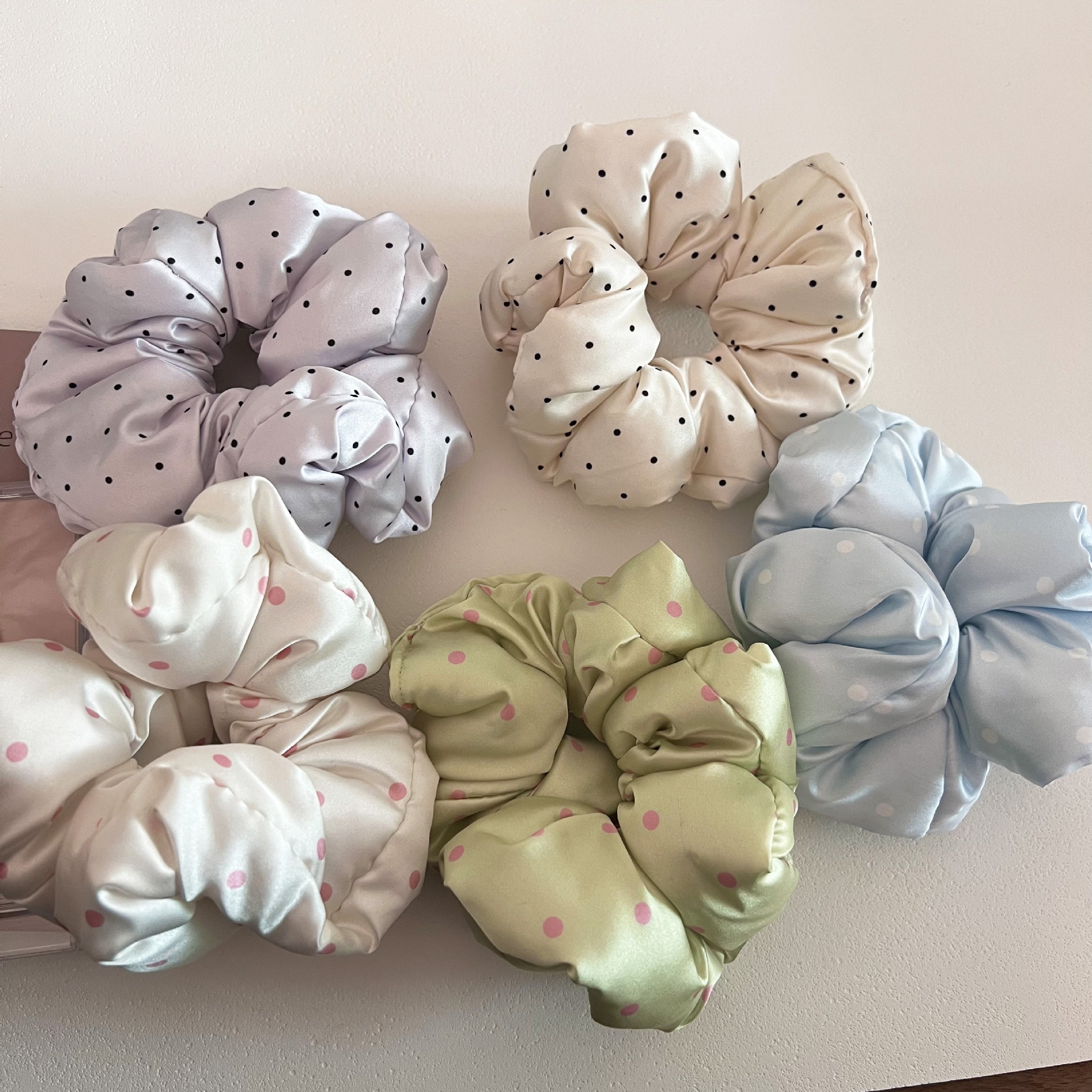 Women's Soft Satin French Low Bun Hair Tie Accessory Polka Dots