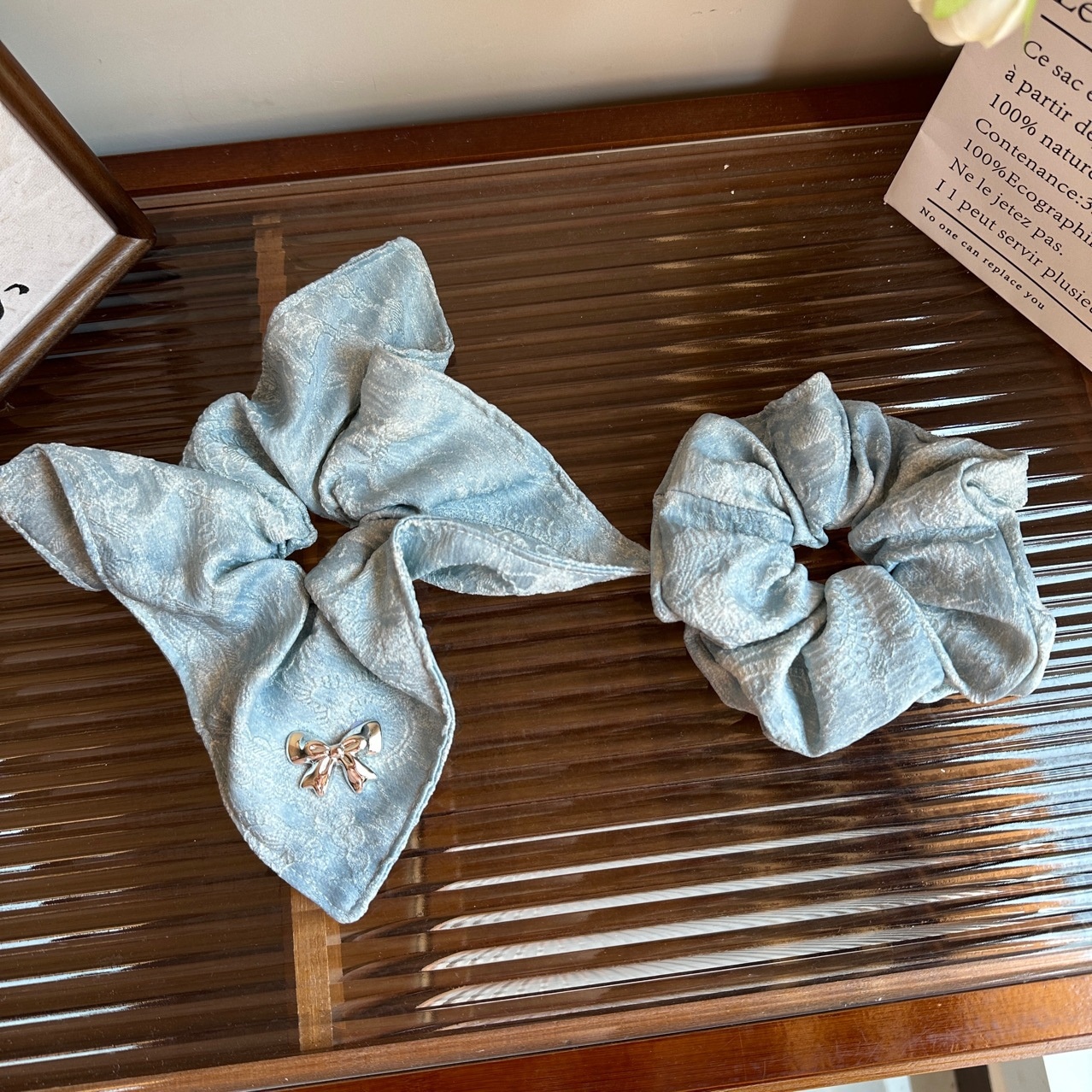 Women's Chic Telephone Cord Hair Tie Everyday Accessory Blue Cloth Bow Knot