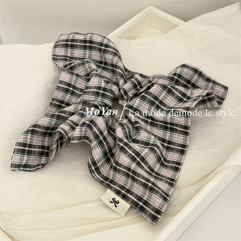 Women's Comfy Cloth Scrunchie Hair Tie For Daily Wear Blue Purple Plaid