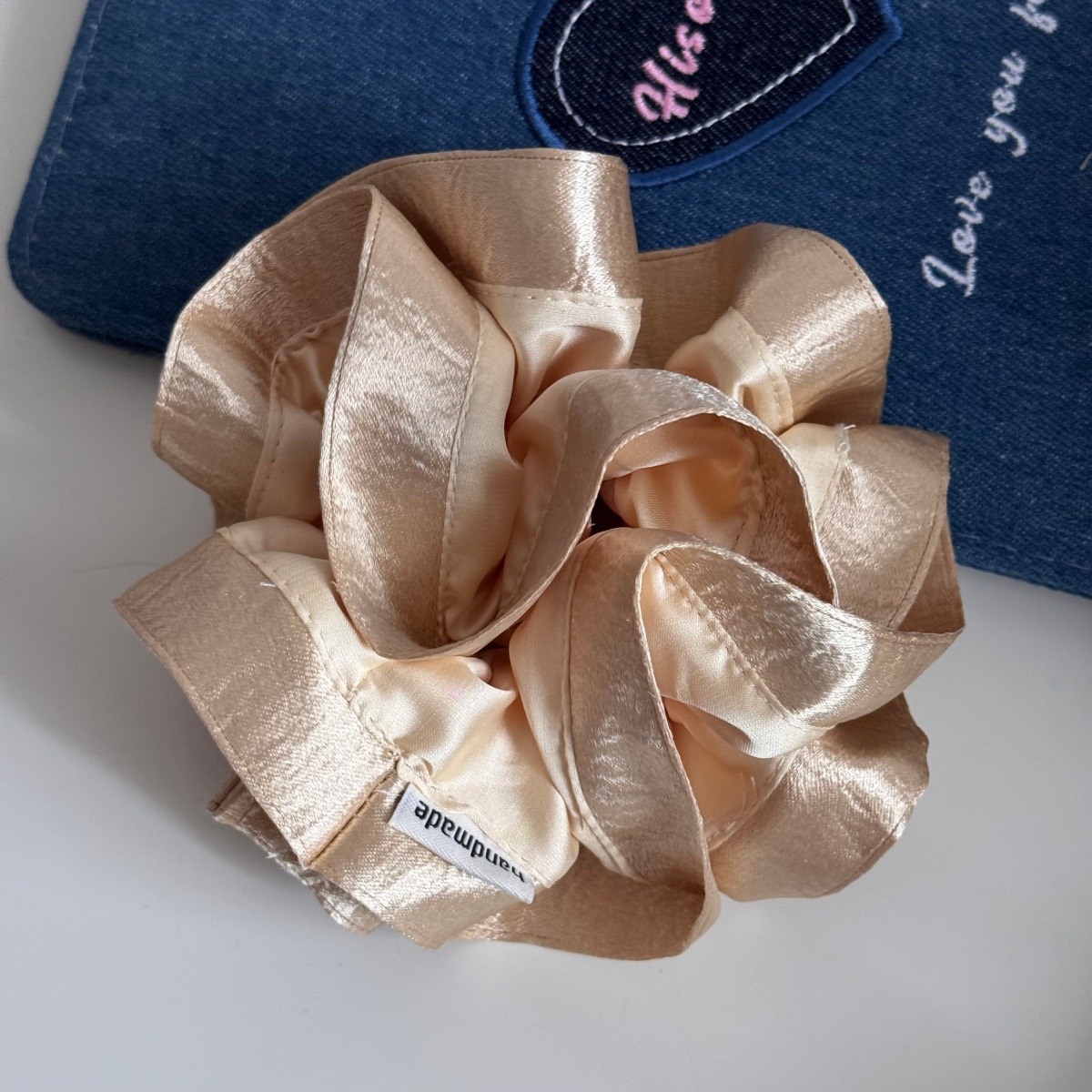 Women Soft Satin Hair Tie Elastic Cloth Spring Style Solid White