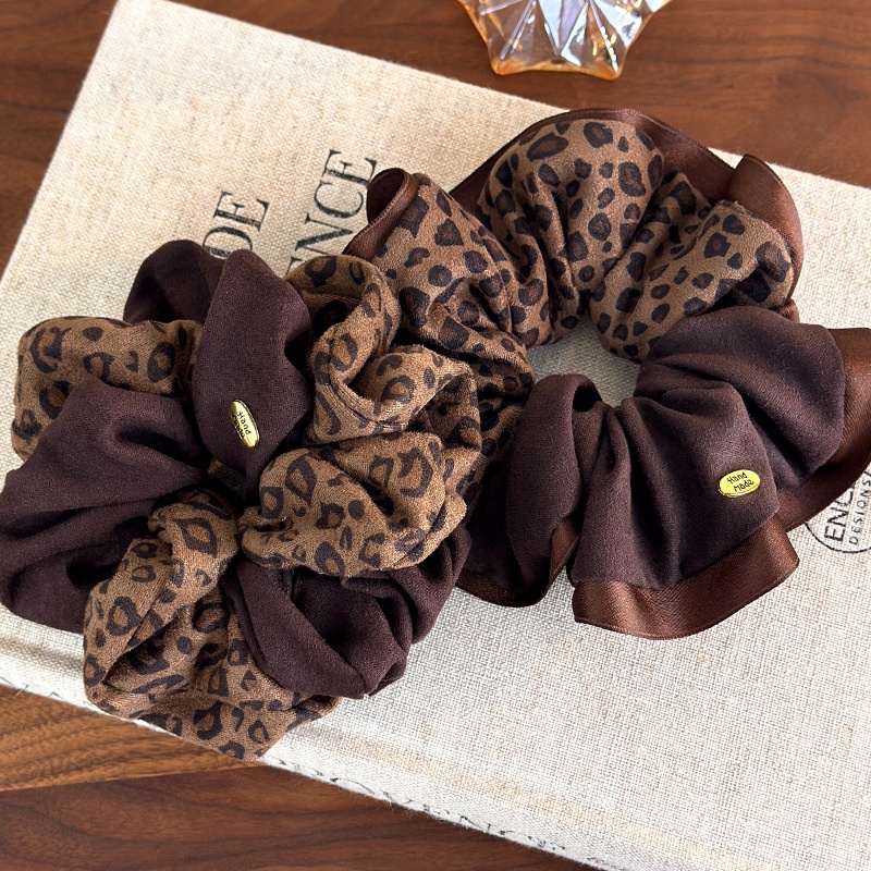 Women's French Style Soft Cloth Hair Scrunchie Leopard Print