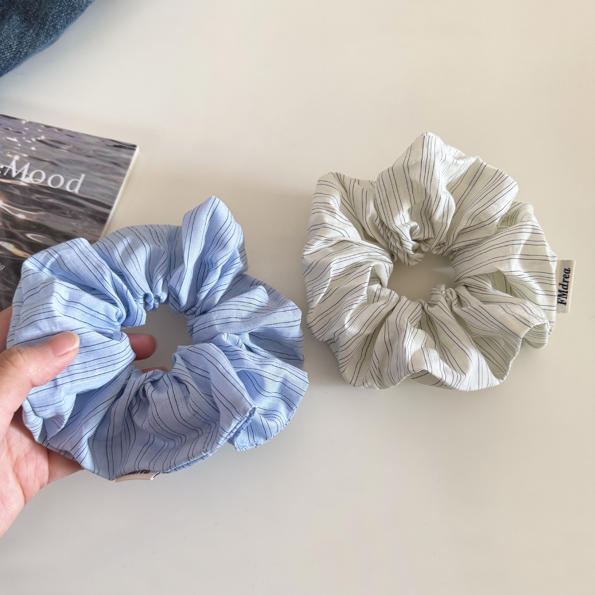 Women's Korean Style Cloth Hair Tie Spring Accessory Blue Striped