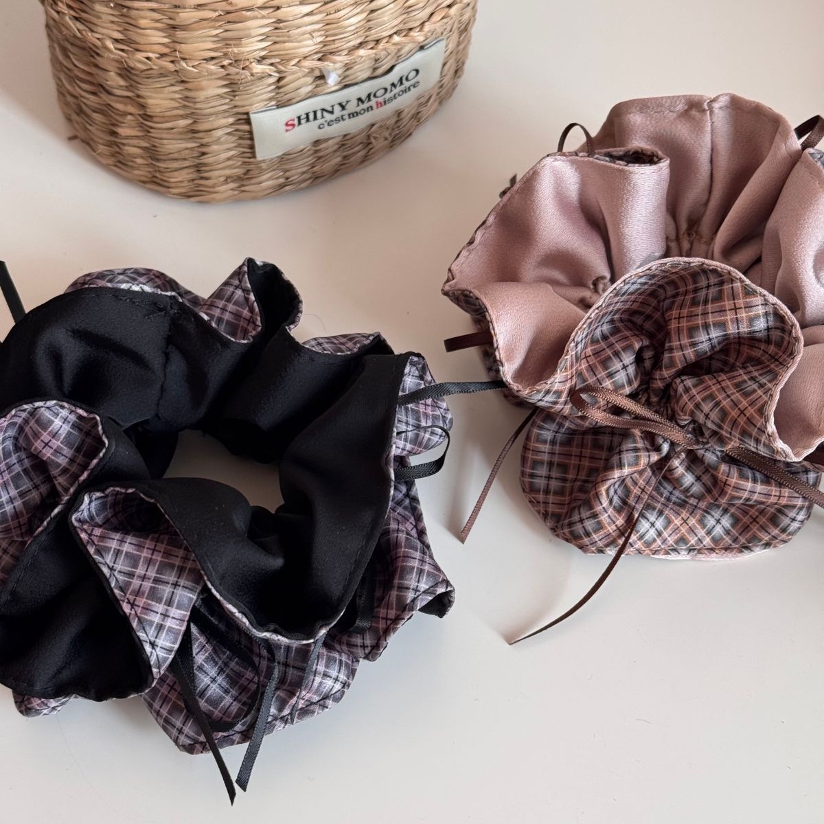 Women's Winter Cloth Bowknot Hair Tie Accessory Apricot Pink Plaid