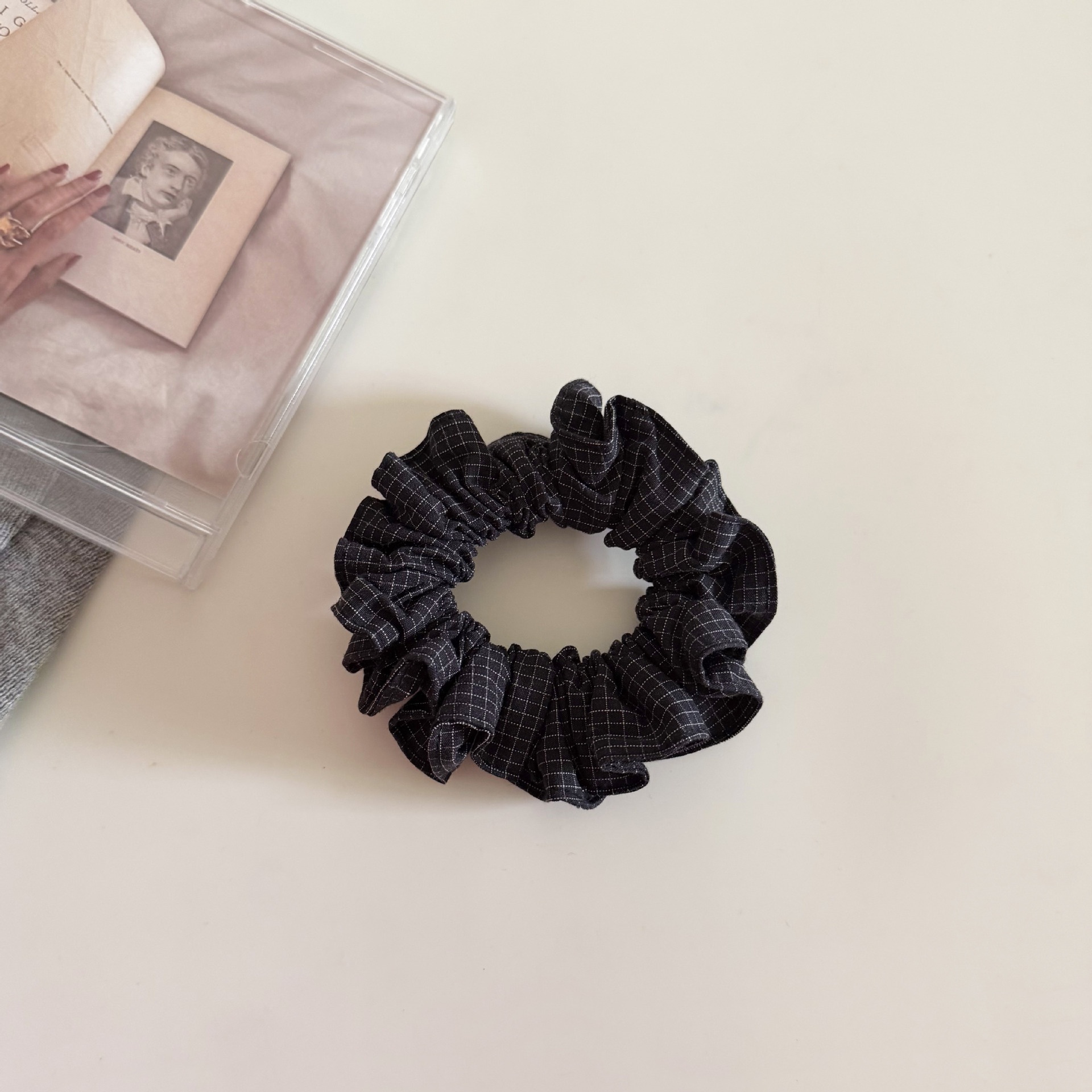 Women's Simple Spring Cloth Hair Tie Everyday Accessory Black Plaid