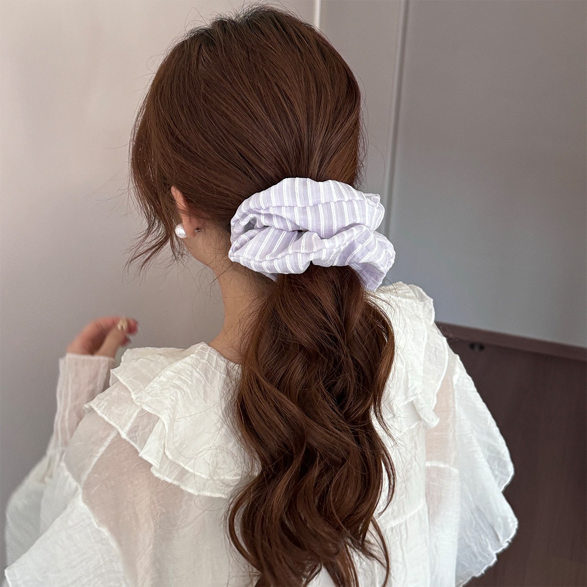 Women's Spring Polyester Ponytail Holder Hair Tie Sweet Pink Striped