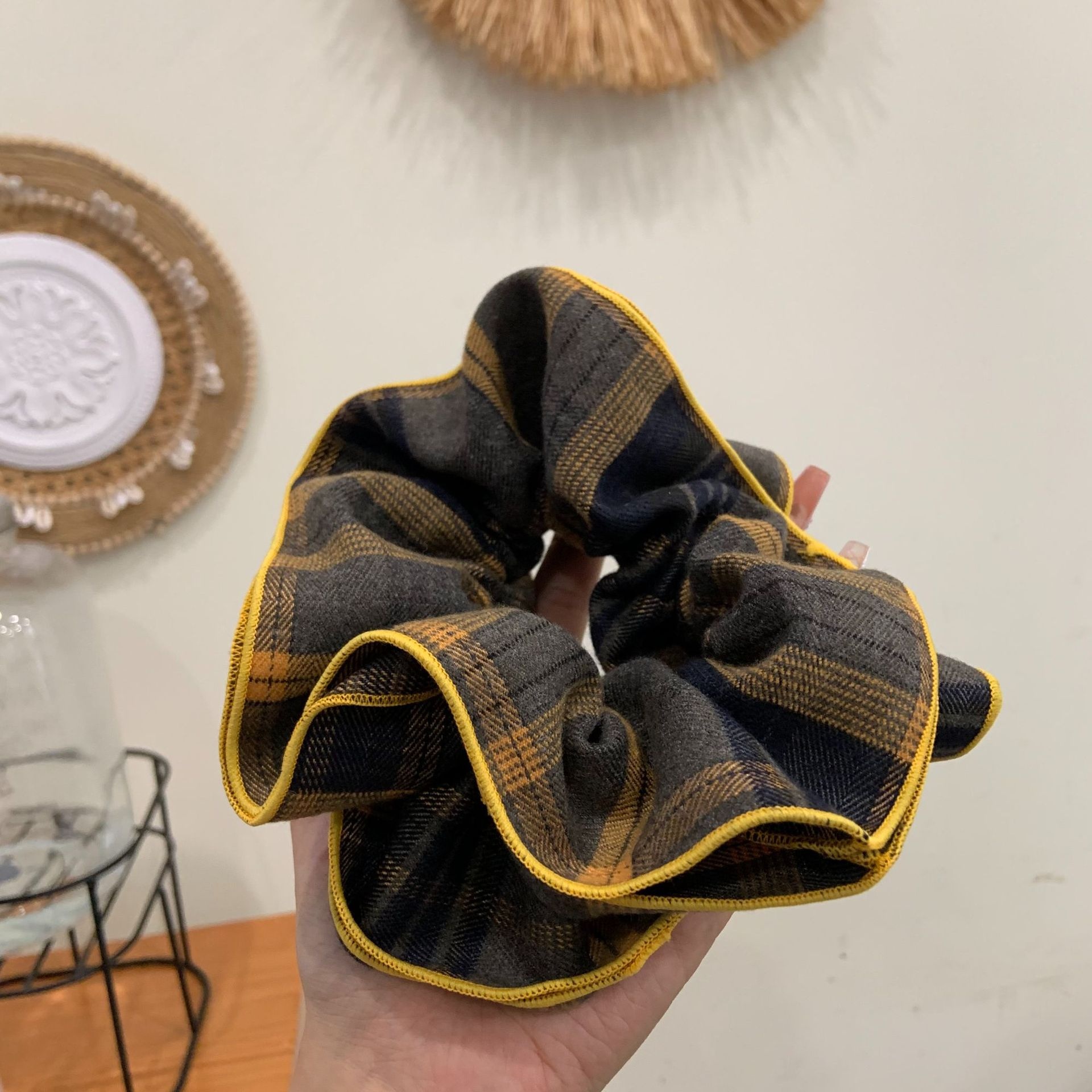 Women's Daily Elegant Cotton Pleated Scrunchie Classic British Plaid
