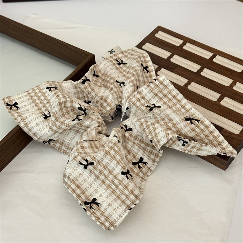 Women's New Style Plaid Cloth Bow Tie Scrunchie Hair Tie