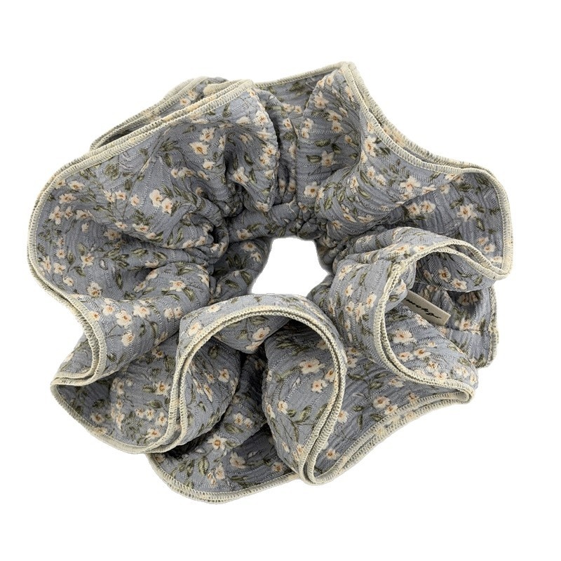 Women's Vintage Four-Layer Fabric Hair Tie Ditsy Floral White Blue Black