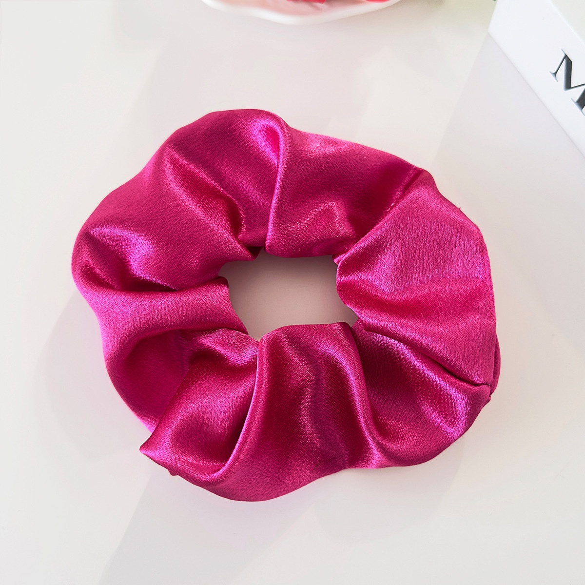 Women's Elegant Black Satin Hair Tie, Comfortable Solid Color Scrunchie