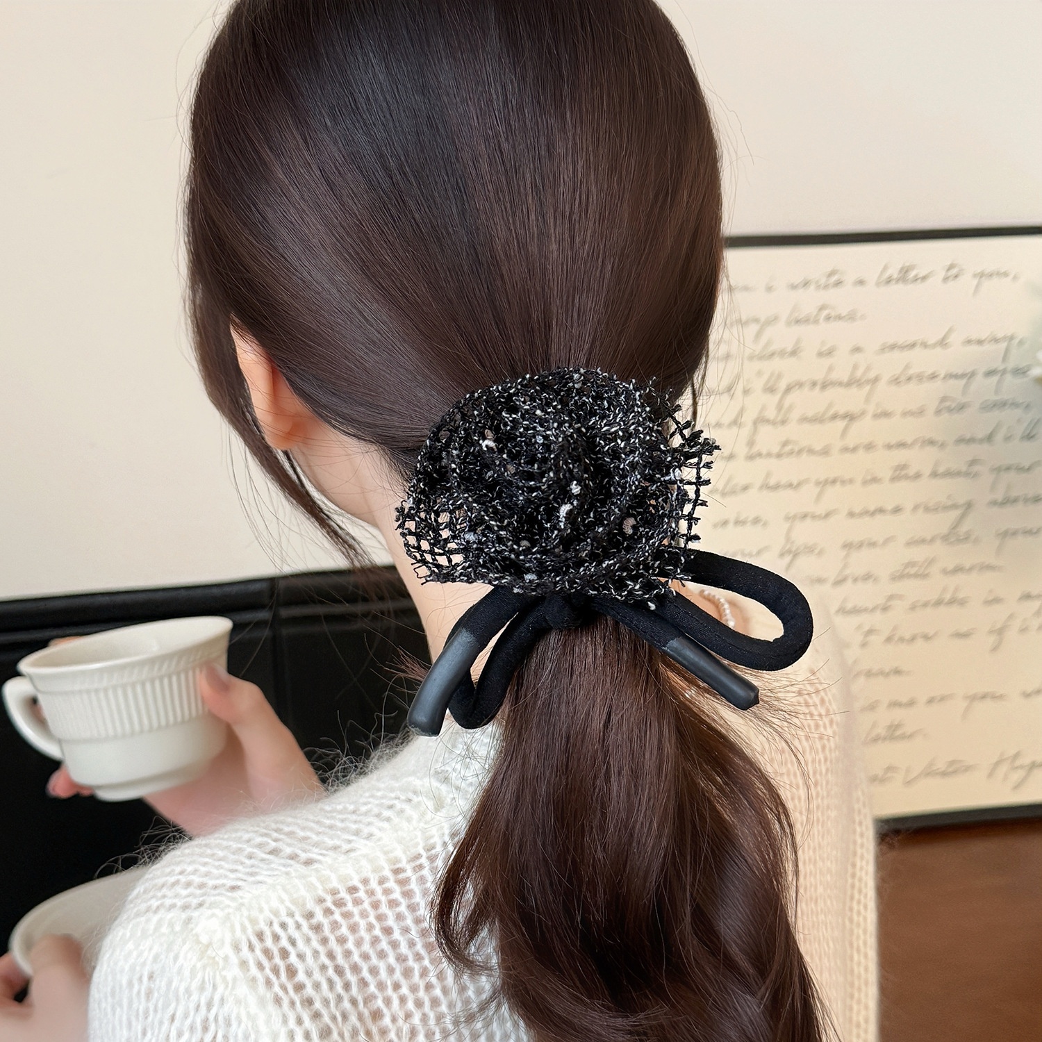 Women's French Romantic Knitted Rose Flower Butterfly Knot Elastic Hair Ties