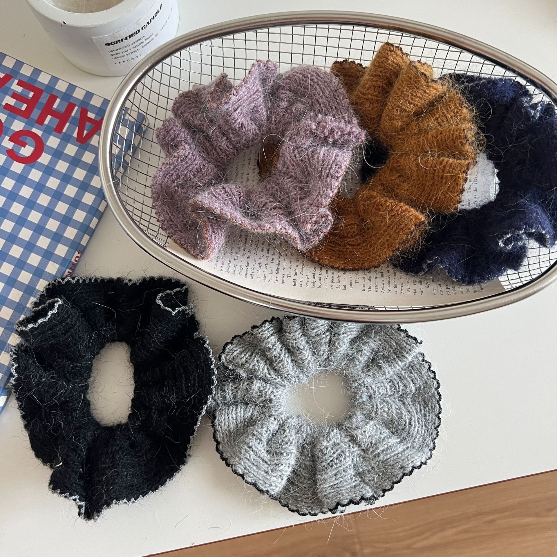 Women's Heavy Knit Double Layer Elastic Bun Headband Solid Blue