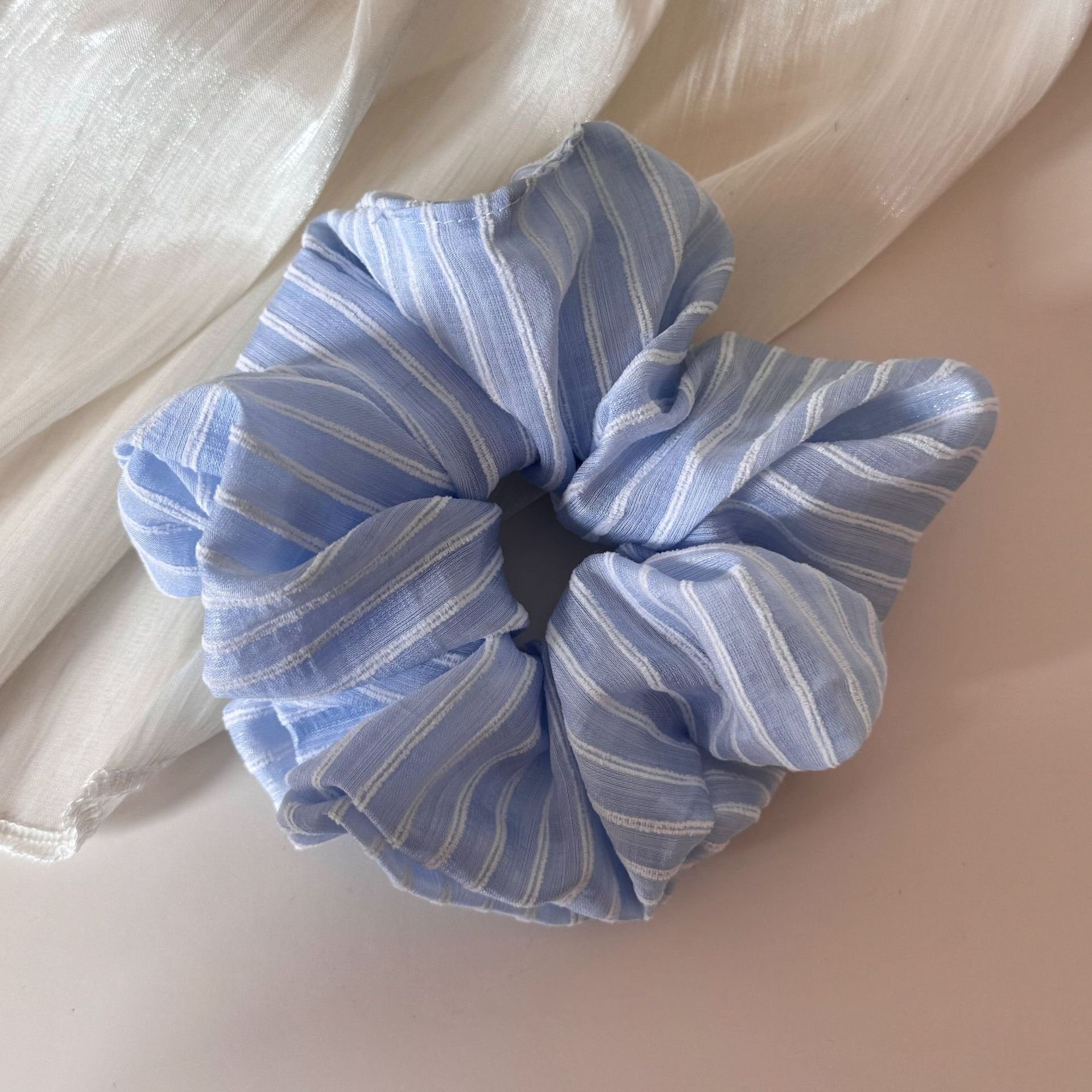 Women's Spring Polyester Ponytail Holder Hair Tie Sweet Pink Striped