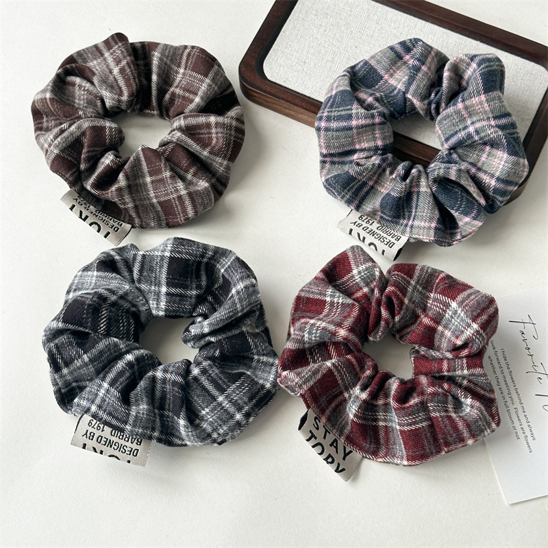 Vintage College Plaid Hairband Elastic Band Multi-functional Simple Classic College Style Polka Dot Floral Leopard Print Hair Accessory