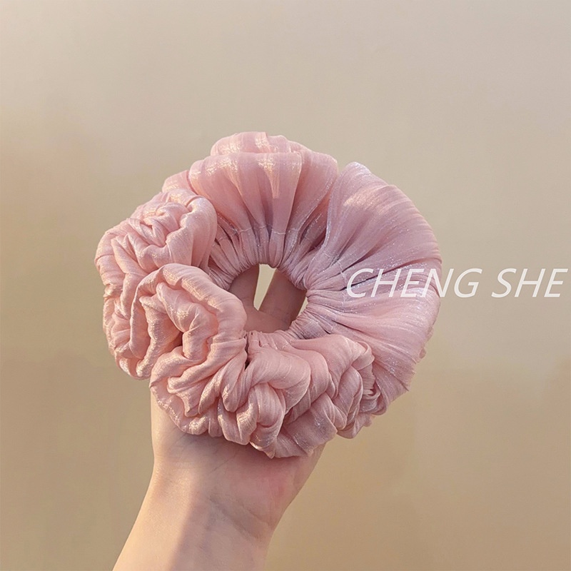 Women's Sweet Spring Summer Tulle Flower Hair Rubber Band Grey