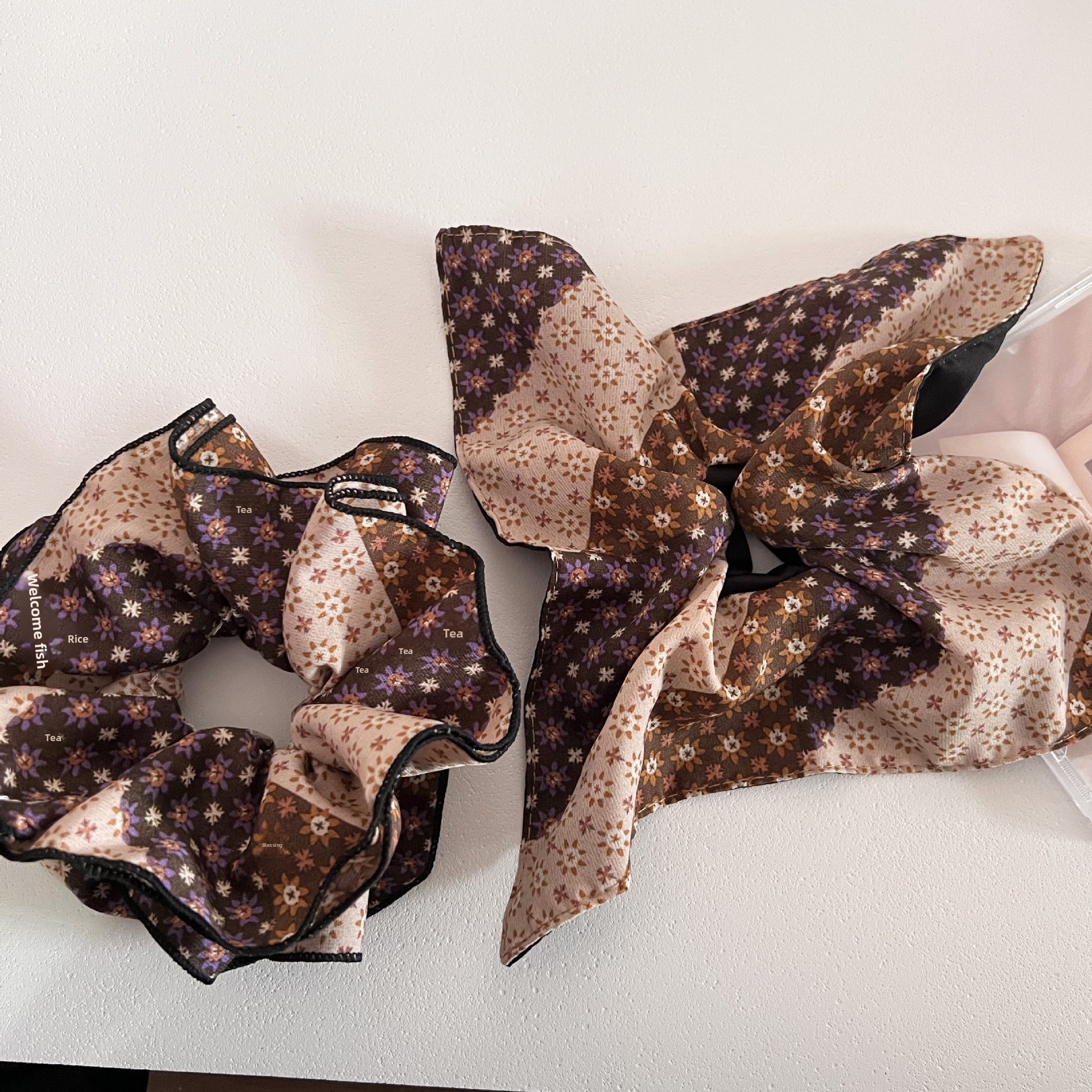 Women's Retro Patchwork Floral Hair Ties Aesthetic Color Block Cloth Bands