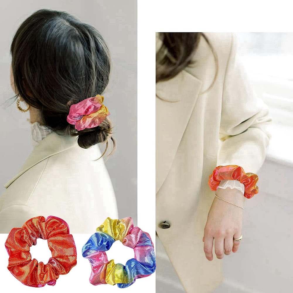 Women's Elastic Cloth Bun Hair Tie Gradual Color Laser Gold Embossing